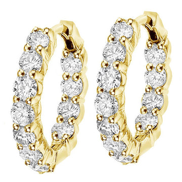 4.50 CT Large Diamond Inside/Outside Hoop Earrings in 14k Yellow Gold